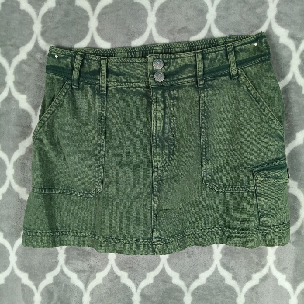 Roxy Cargo Mini Skirt Women Medium Green Olive Utility Grunge Summer Y2K Pockets